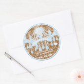Blauwe en bruine Damask-handelier-Stickers Ronde Sticker (Envelop)