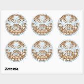Blauwe en bruine Damask-handelier-Stickers Ronde Sticker (Vel)
