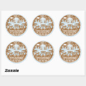 Blauwe en bruine  Damask-handelier-Stickers Ronde Sticker (Vel)