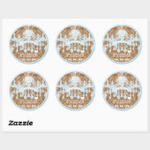 Blauwe en bruine Damask-handelier-Stickers Ronde Sticker (Vel)