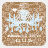 Blauwe en bruine Damask-handelier-Stickers Vierkante Sticker (Voorkant)