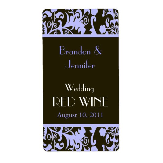 Blauwe en bruine Damask Wedding Mini Wine Labels (Voorkant)