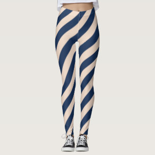 Blauwe en bruine diagonale strepen leggings