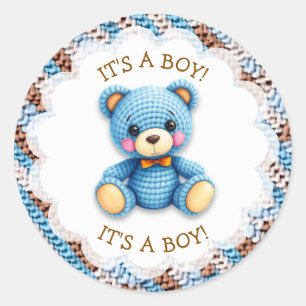 Blauwe en bruine gehaakte teddybeer Het is een jon Ronde Sticker
