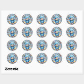 Blauwe en bruine gehaakte teddybeer ronde sticker (Vel)