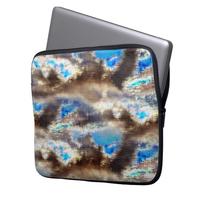 Blauwe en bruine gekleurde textuur in een ruwe hou laptop sleeve (Voorkant Links)