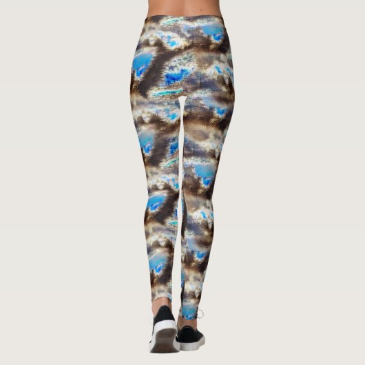 Blauwe en bruine gekleurde textuur in een ruwe hou leggings (Achterkant)