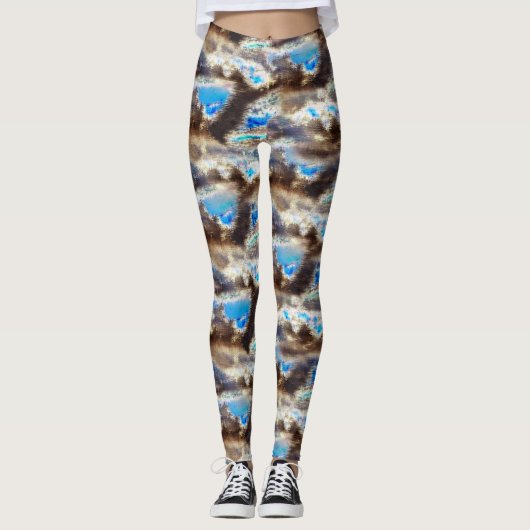 Blauwe en bruine gekleurde textuur in een ruwe hou leggings (Voorkant)