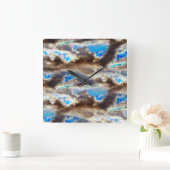 Blauwe en bruine gekleurde textuur in een ruwe hou vierkante klok (Huis)