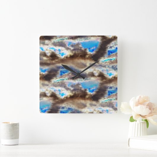 Blauwe en bruine gekleurde textuur in een ruwe hou vierkante klok (Huis)