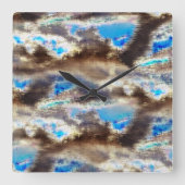 Blauwe en bruine gekleurde textuur in een ruwe hou vierkante klok (Voorkant)