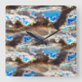 Blauwe en bruine gekleurde textuur in een ruwe hou vierkante klok