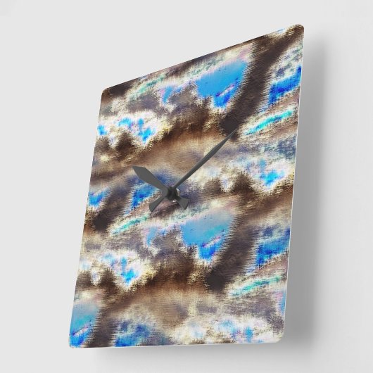 Blauwe en bruine gekleurde textuur in een ruwe hou vierkante klok (Hoek)