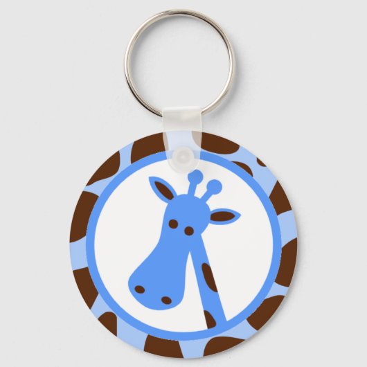 Blauwe en bruine Giraffes en Giraffe kop Sleutelhanger (Voorkant)