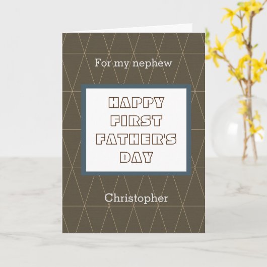 Blauwe en bruine Happy First Vaderdag Kaart (Gele Bloem)