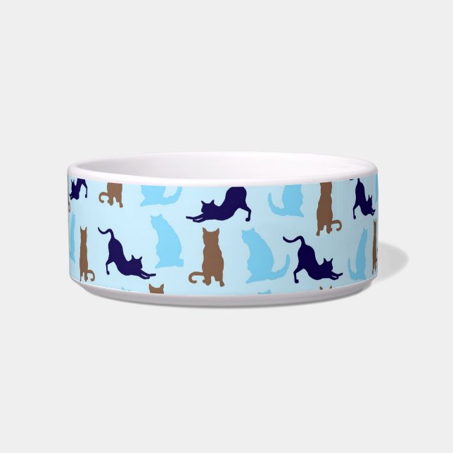 Blauwe en bruine katten voerbakje (Voorkant)