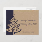 Blauwe en bruine kerstboom feestdagenkaart (Voorkant / Achterkant)