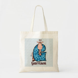 Blauwe en bruine Kinder Giraffe Monogram G Tote Bag