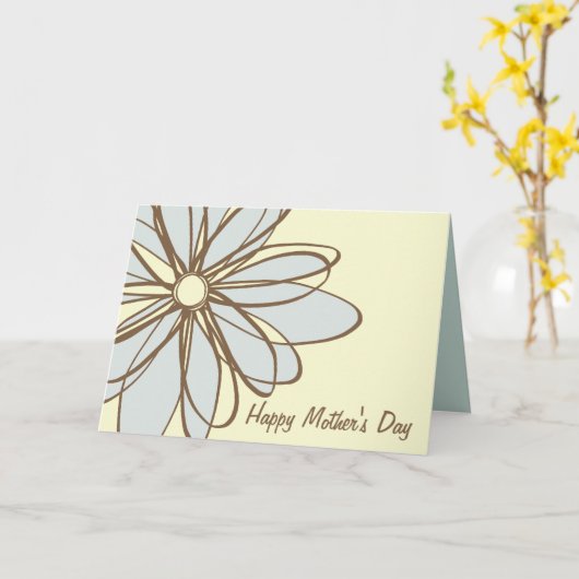 Blauwe en bruine Moederdag Kaart (Gele Bloem)