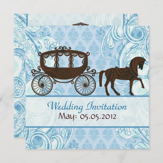 Blauwe en bruine paarden en bruiloft - Uitnodiging (Voorkant / Achterkant)