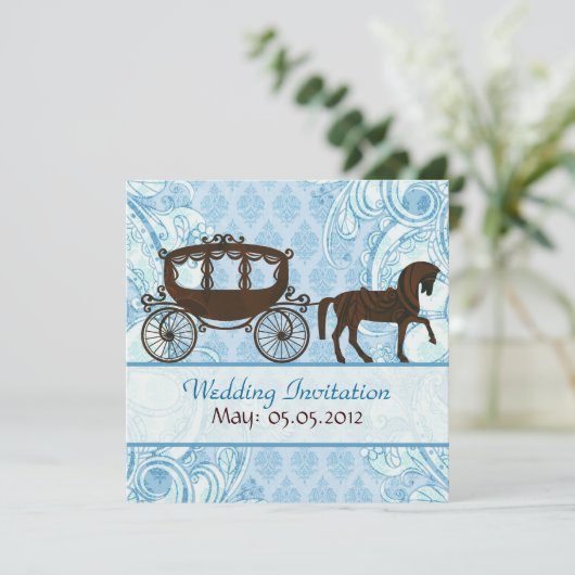 Blauwe en bruine paarden en bruiloft - Uitnodiging (Staand voorkant)