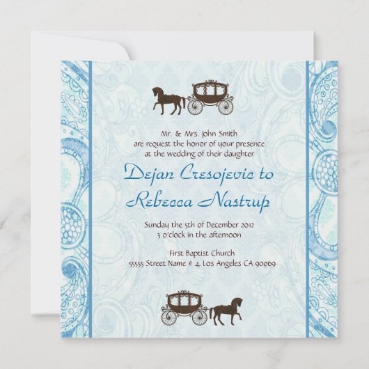 Blauwe en bruine paarden en bruiloft - Uitnodiging (Achterkant)