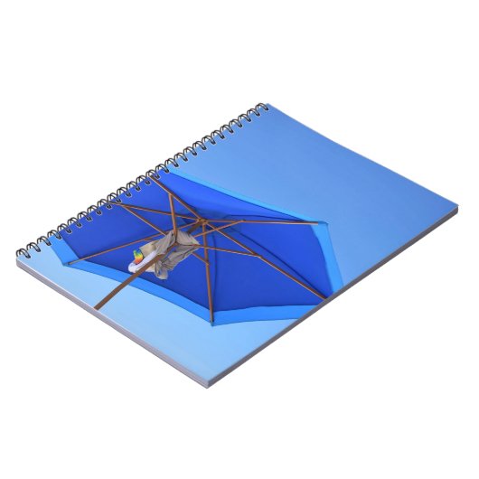 Blauwe en bruine paraplu's in de ochtend notitieboek (Linkerzijde)