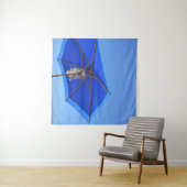 Blauwe en bruine paraplu's in de ochtend wandkleed (In Situ (horizontaal))