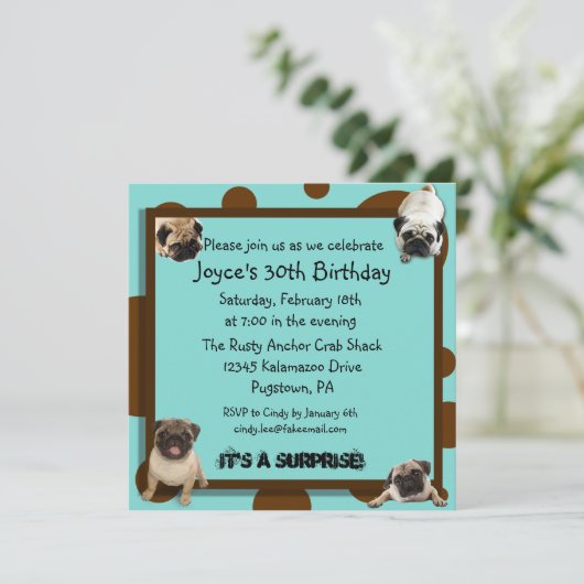 Blauwe en bruine Pug-uitvindingen Kaart (Staand voorkant)