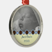 Blauwe en bruine rand Aangepaste fotoversiering Metalen Ornament (Rechts)