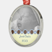 Blauwe en bruine rand Aangepaste fotoversiering Metalen Ornament (Links)