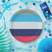 Blauwe en bruine strepen papieren bordje (Feest)