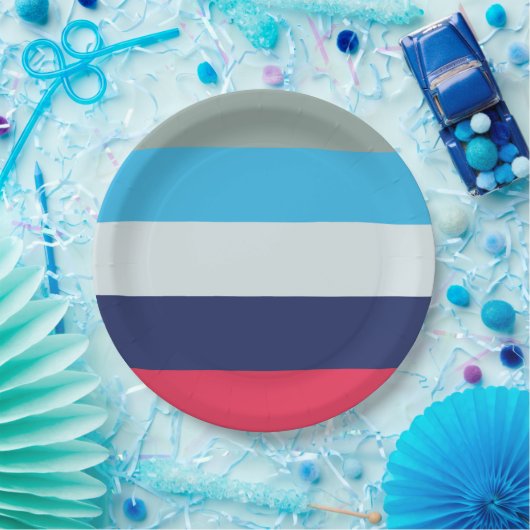 Blauwe en bruine strepen papieren bordje (Feest)