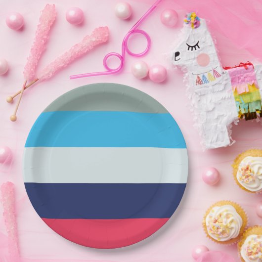 Blauwe en bruine strepen papieren bordje (Feest)