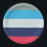 Blauwe en bruine strepen papieren bordje<br><div class="desc">Horizontaal blauw en gestript patroon.</div>