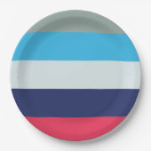 Blauwe en bruine strepen papieren bordje (Voorkant)