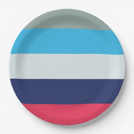Blauwe en bruine strepen papieren bordje (Voorkant)