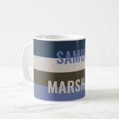 Blauwe en bruine strepen patroon koffiemok (Voorkant links)