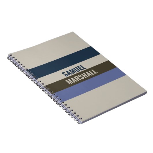 Blauwe en bruine strepen patroon notitieboek (Rechterzijde)