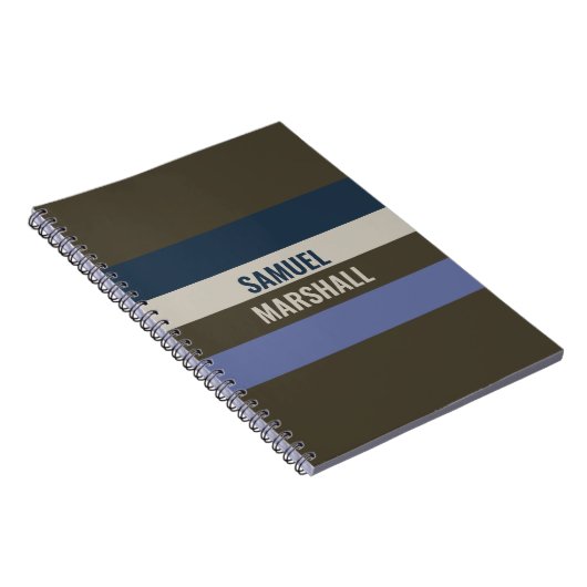 Blauwe en bruine strepen patroon notitieboek (Rechterzijde)