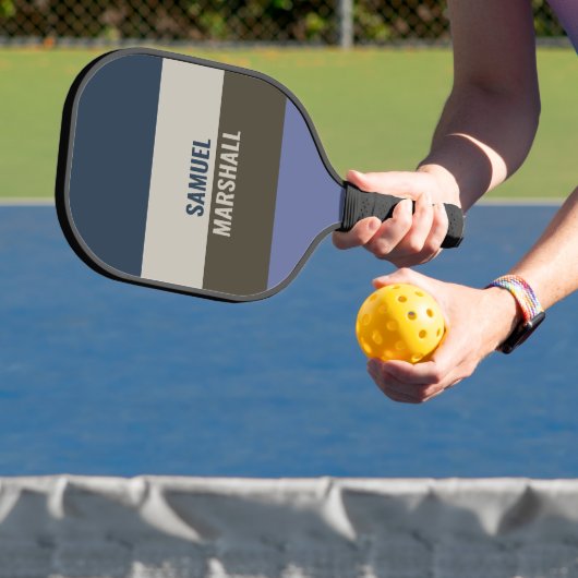 Blauwe en bruine strepen patroon pickleball paddle (Insitu)