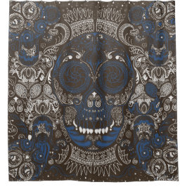 Blauwe en bruine suikerriet douchegordijn