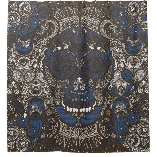 Blauwe en bruine suikerriet douchegordijn (Voorkant)