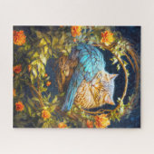 Blauwe en Bruine Tabby Kat met Veren Legpuzzel (Horizontaal)