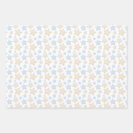 BLAUWE EN BRUINE TEDDYBEREN STREPEN STERREN INPAKPAPIER VEL (Voorkant 3)