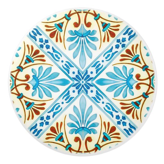 Blauwe en bruine  teile look-keramische knop (Voorkant)