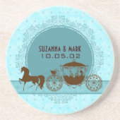 Blauwe en bruine tinten trekken paarden en vervoer zandsteen onderzetter (Voorkant)