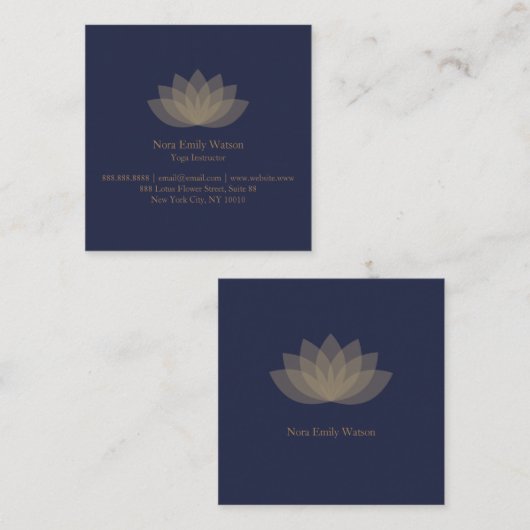 Blauwe en bruine Visitekaartjes met lotusbloem (Voorkant / Achterkant)
