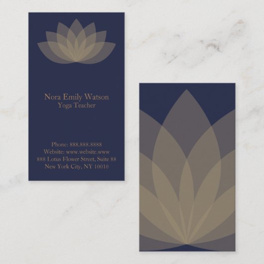 Blauwe en bruine Visitekaartjes van Lotus Flower (Voorkant / Achterkant)