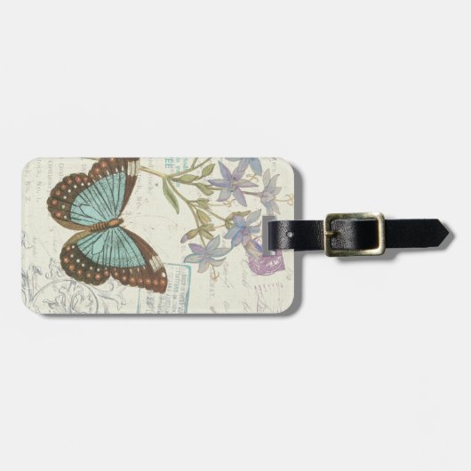Blauwe en bruine vlinder bagagelabel (Voorkant horizontaal)